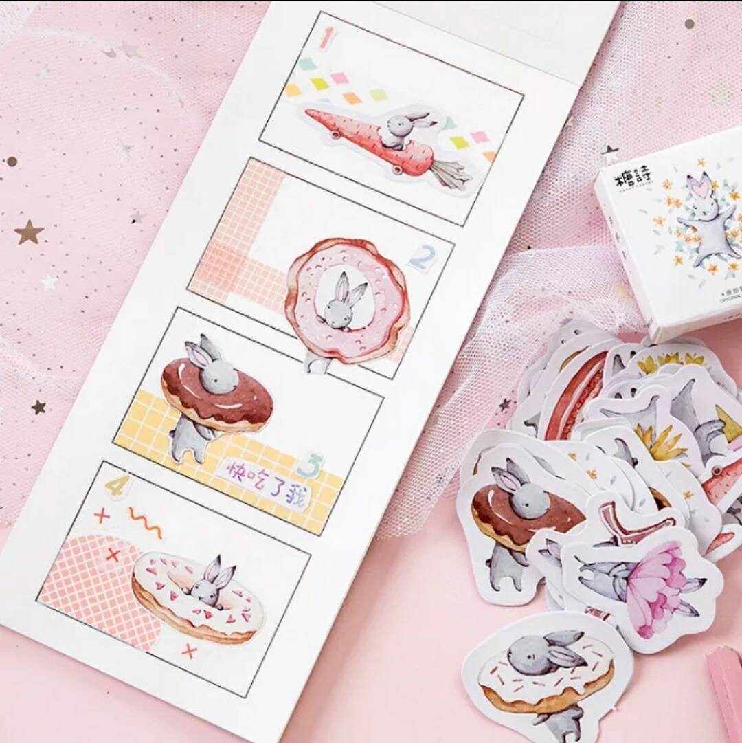 Cute rabbit sticker set, bunny sticker set- 45 pcs