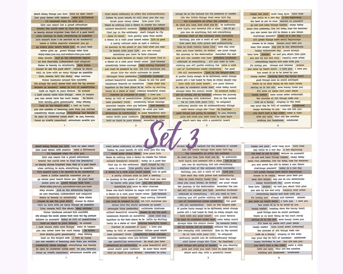 Quote stickers for journal, scrapbook - 8 sheets/set - Inspirational motivational Phrase / quotes sentences