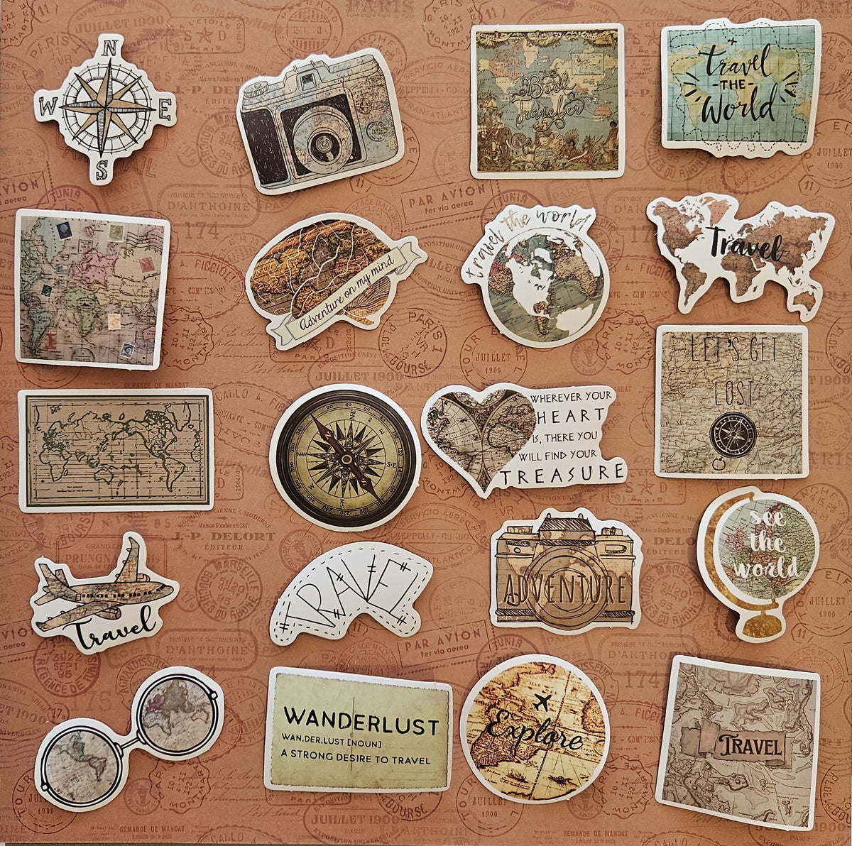 Travel Stickers | 20 Retro Travel Stickers | Map & Adventure Stickers | Junk Journal Scrapbook Stickers | Wanderlust