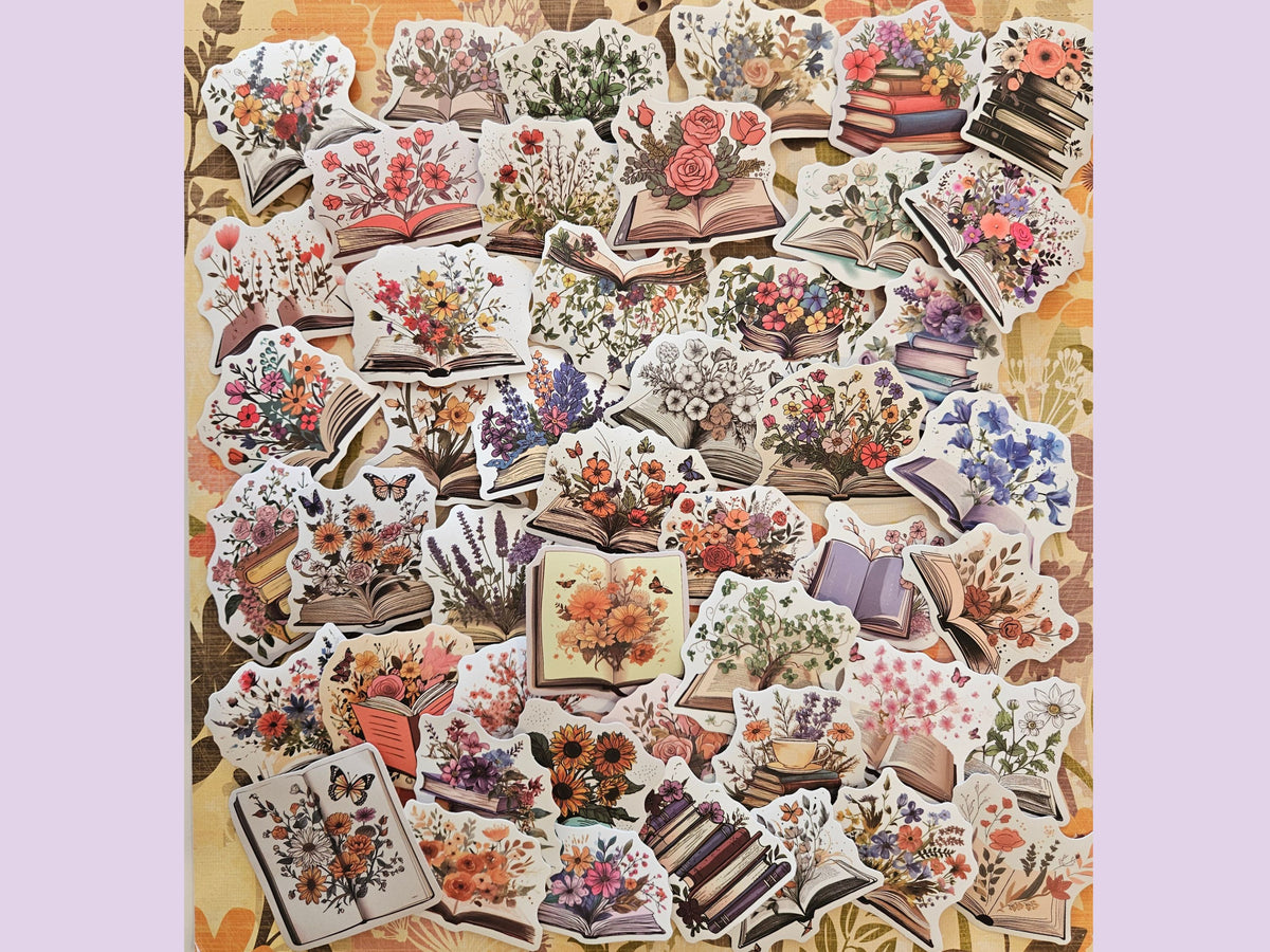 Floral Book Lover Sticker Pack | Flower Bookish Stickers | Junk Journal & Scrapbook Stickers