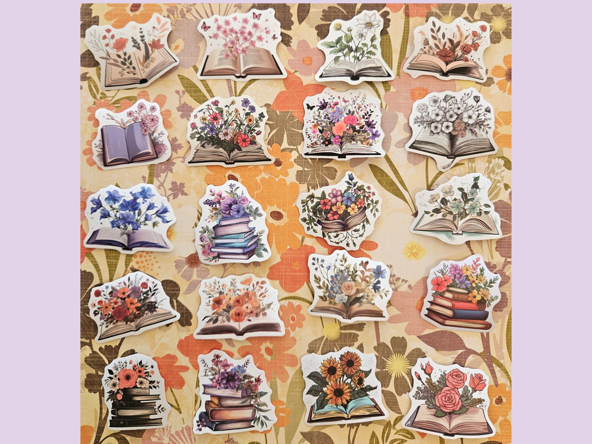 Floral Book Lover Sticker Pack | Flower Bookish Stickers | Junk Journal & Scrapbook Stickers