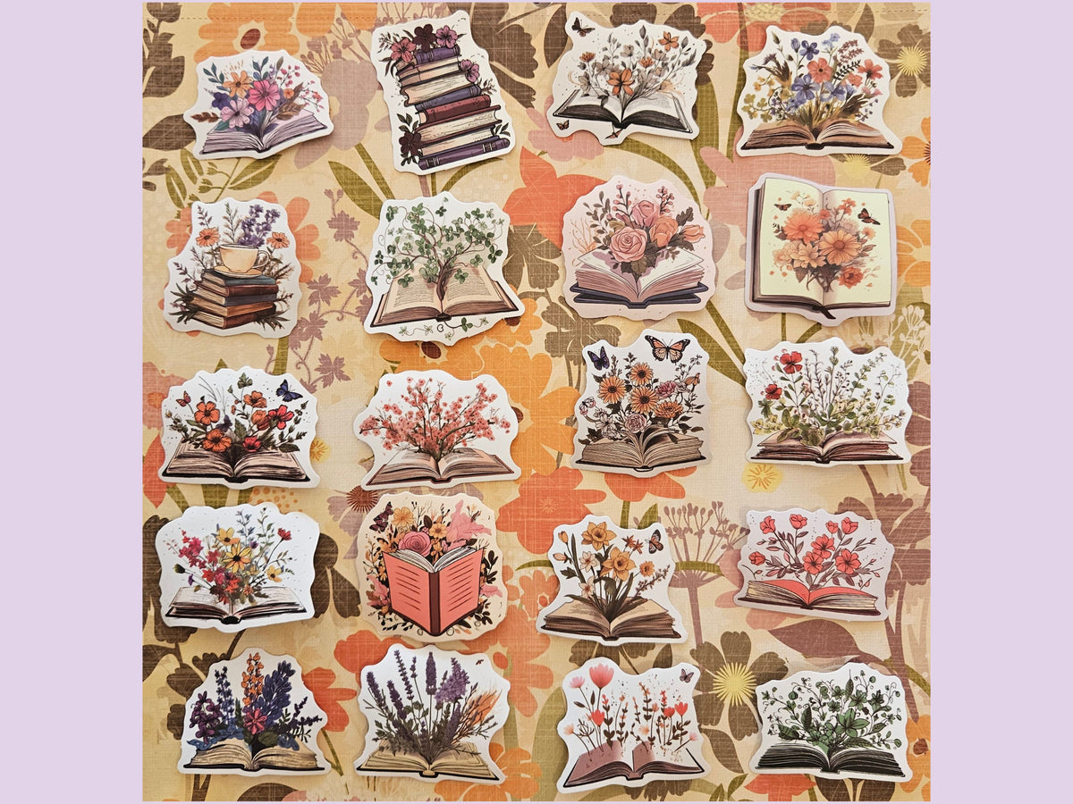 Floral Book Lover Sticker Pack | Flower Bookish Stickers | Junk Journal & Scrapbook Stickers