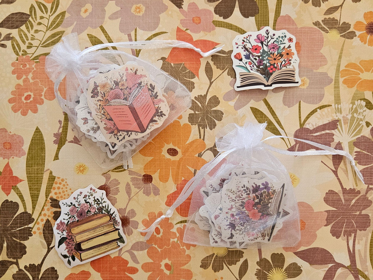 Floral Book Lover Sticker Pack | Flower Bookish Stickers | Junk Journal & Scrapbook Stickers