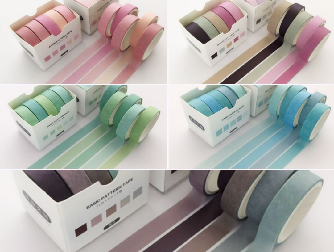 Colourful Thin Washi tape set off 5 - 10 mm x 3 m