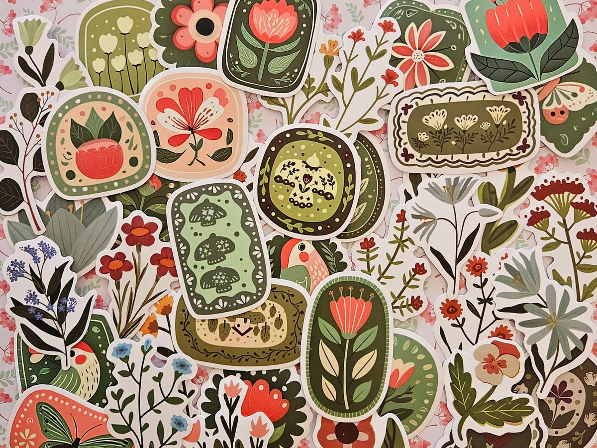 Vintage Botanical Stickers, 20 Retro Floral Stickers