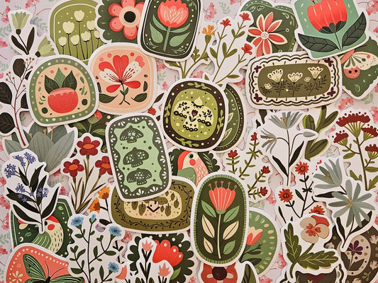 Vintage Botanical Stickers, 20 Retro Floral Stickers