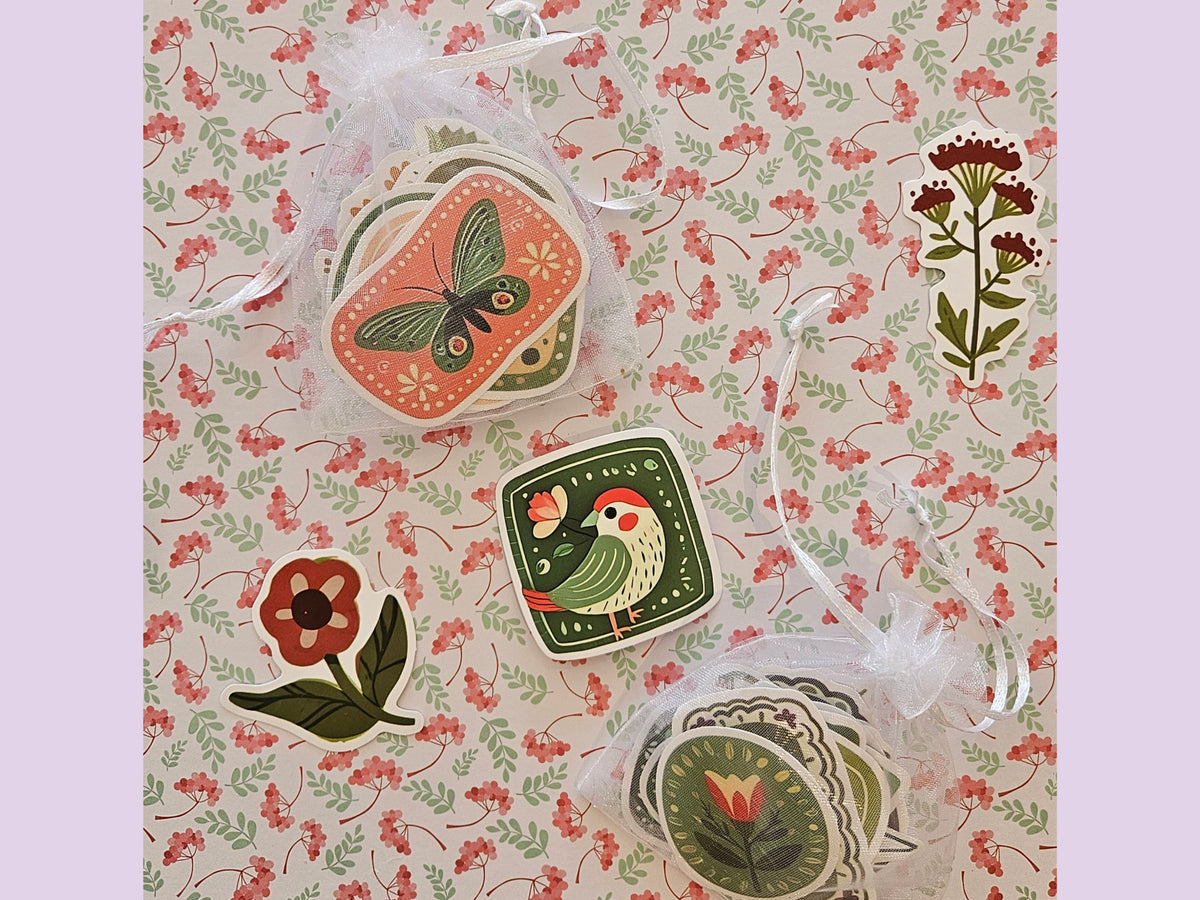 Vintage Botanical Stickers, 20 Retro Floral Stickers