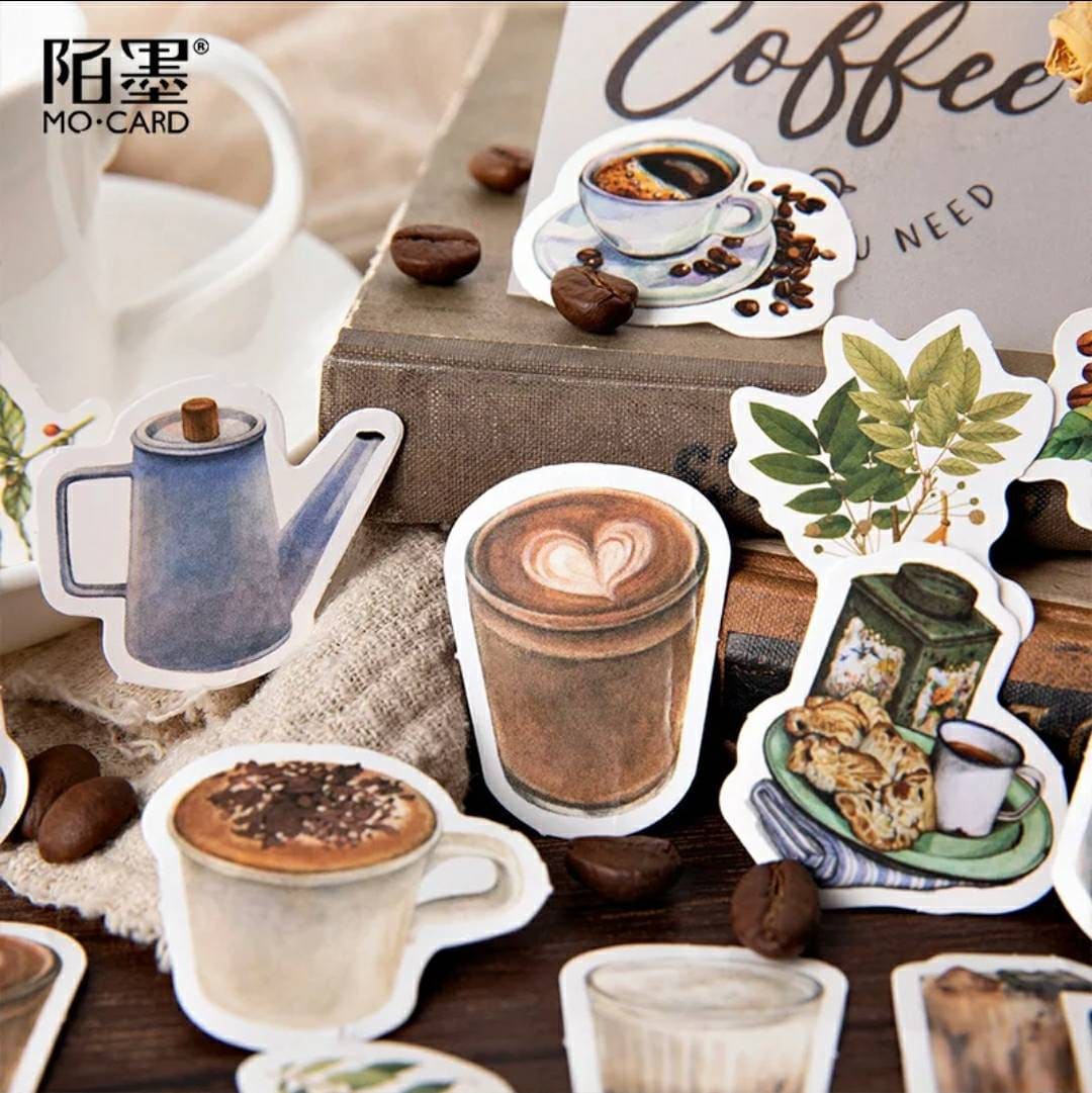 Coffee lover sticker set - 46 peel off stickers - journal, scrapbook, planner