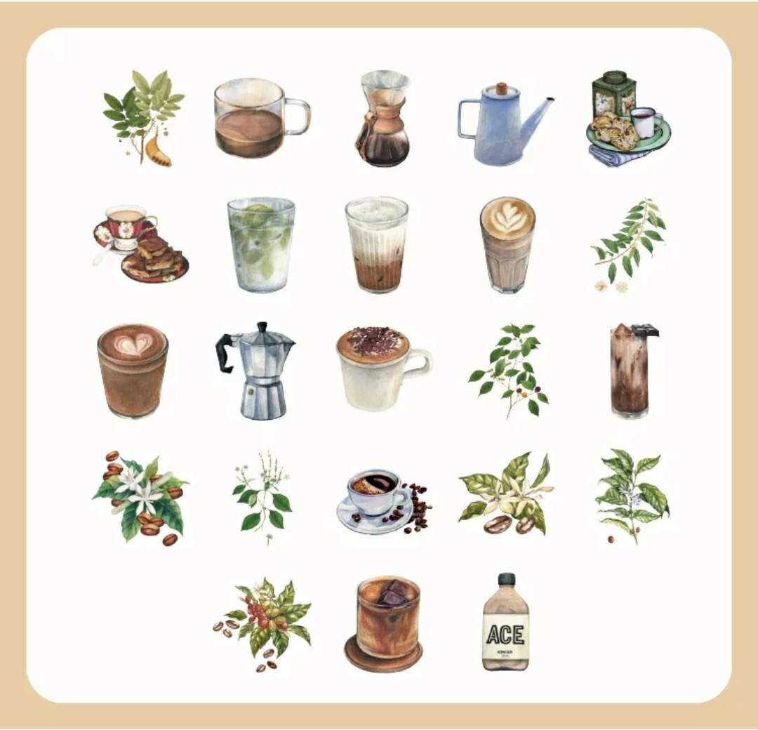 Coffee lover sticker set - 46 peel off stickers - journal, scrapbook, planner