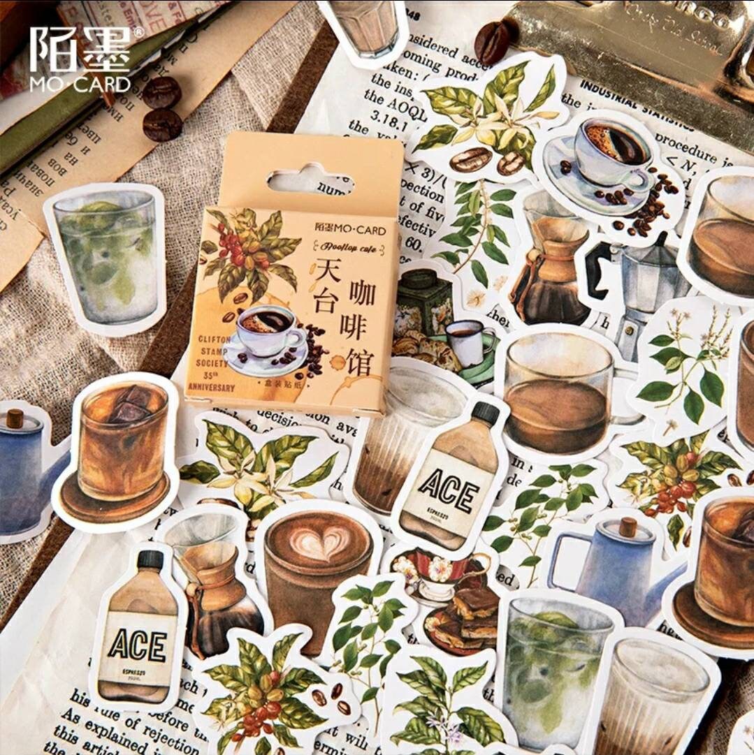 Coffee lover sticker set - 46 peel off stickers - journal, scrapbook, planner