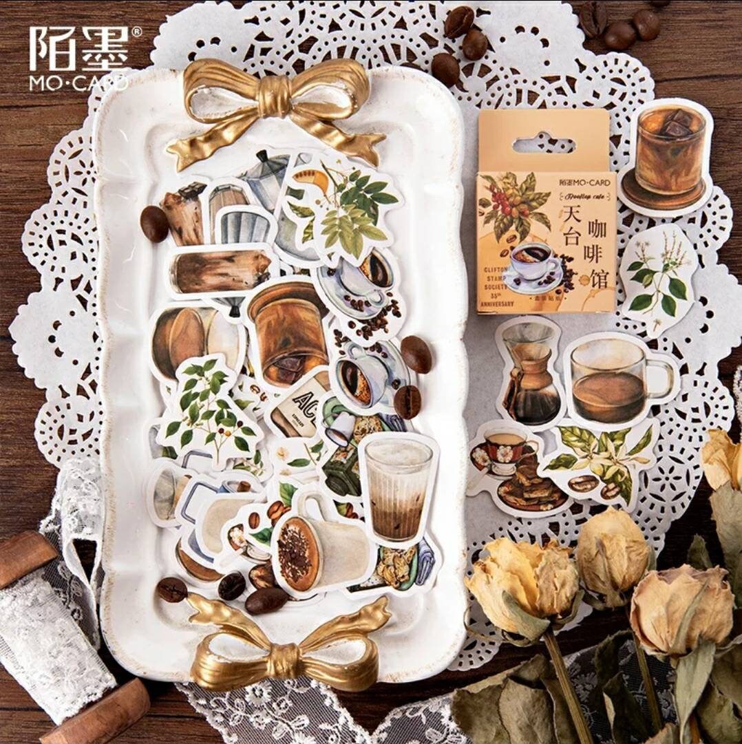 Coffee lover sticker set - 46 peel off stickers - journal, scrapbook, planner