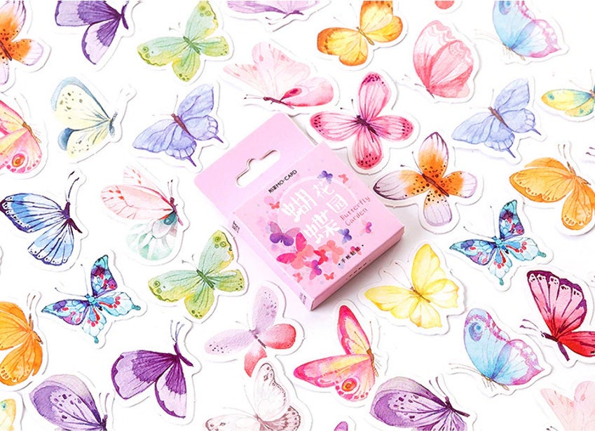 Butterfly Sticker set - 46 coloured butterflies stickers