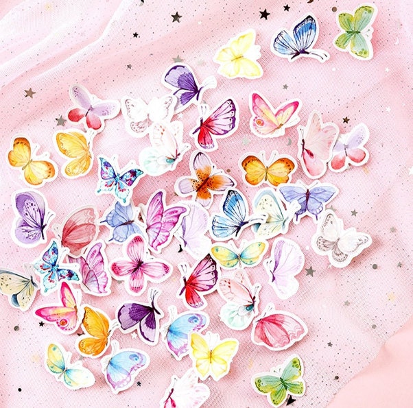 Butterfly Sticker set - 46 coloured butterflies stickers
