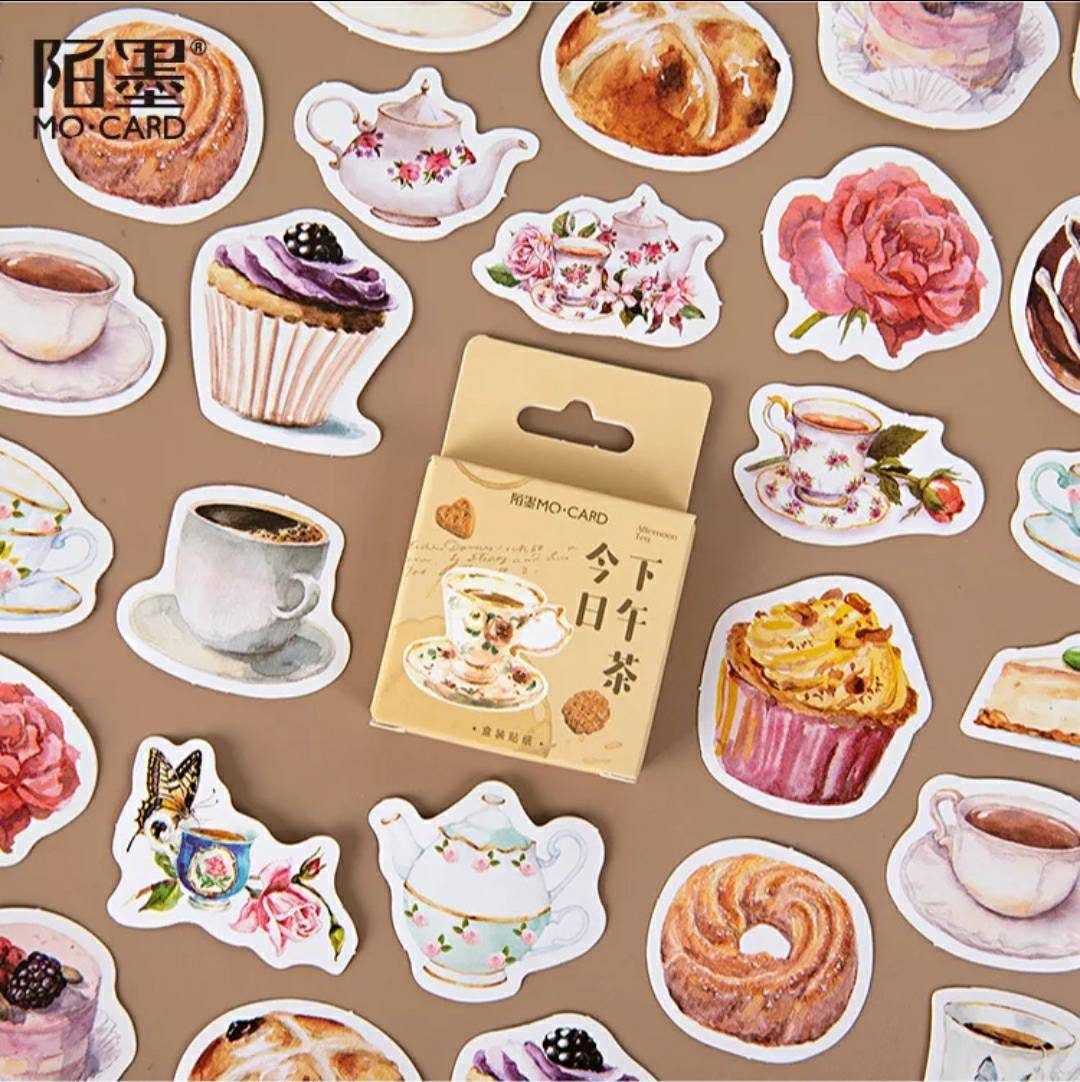 Tea Party stickers, Afternoon tea sticker set - 46 peel off stickers