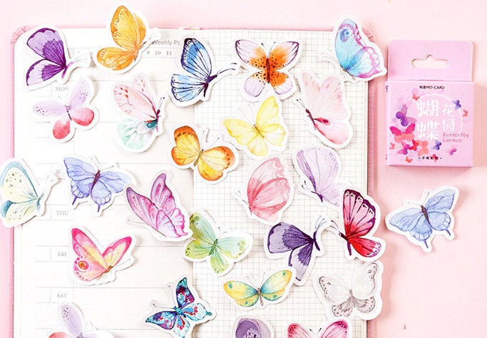 Butterfly Sticker set - 46 coloured butterflies stickers