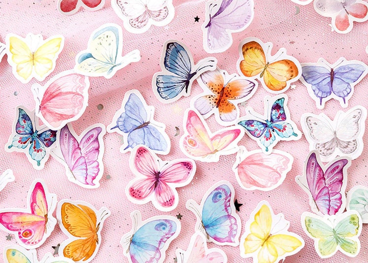 Butterfly Sticker set - 46 coloured butterflies stickers