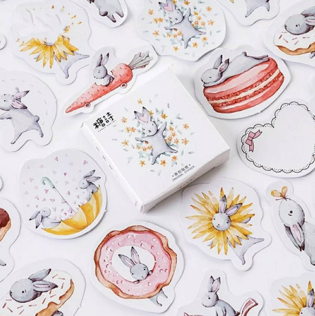 Cute rabbit sticker set, bunny sticker set- 45 pcs