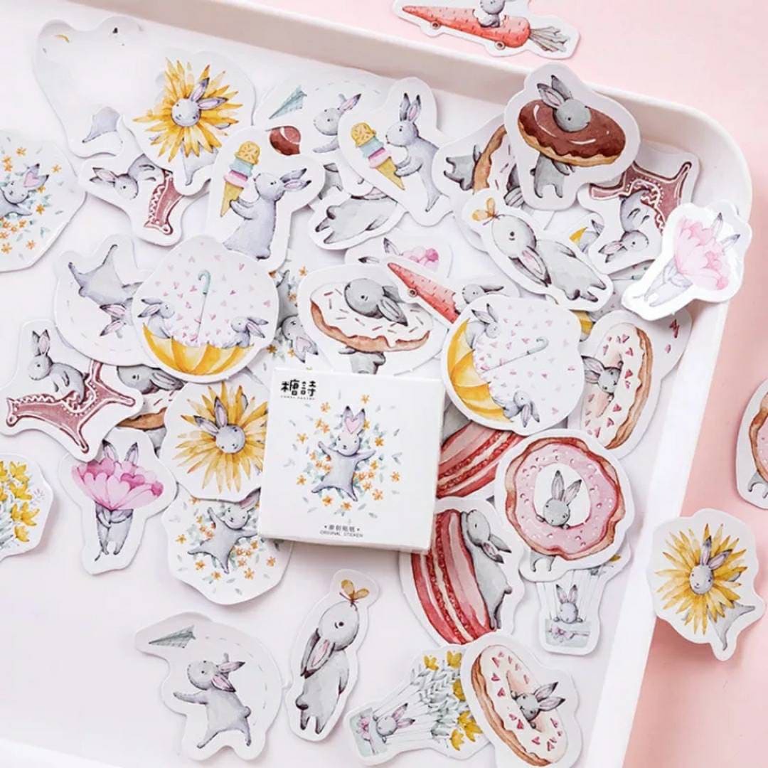 Cute rabbit sticker set, bunny sticker set- 45 pcs