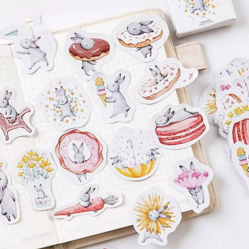 Cute rabbit sticker set, bunny sticker set- 45 pcs