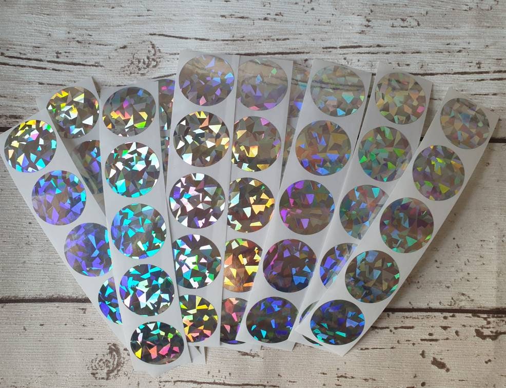 Holographic rounded Scratch Off Stickers , 2.5cm, Scratch to Reveal stickers - 1 inch