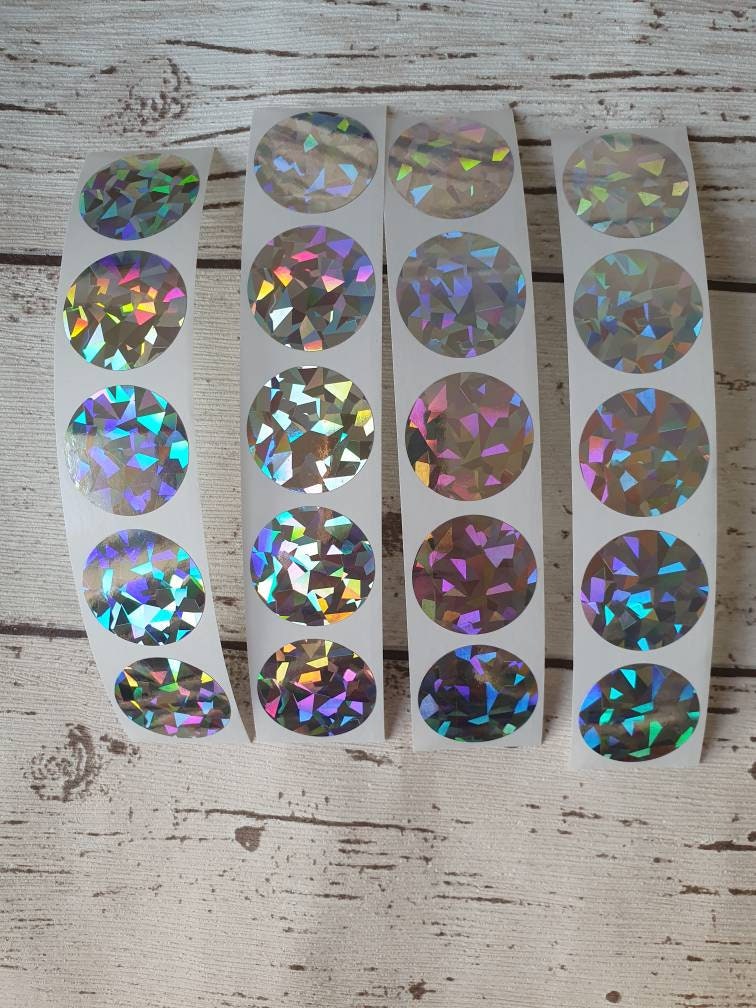 Holographic rounded Scratch Off Stickers , 2.5cm, Scratch to Reveal stickers - 1 inch