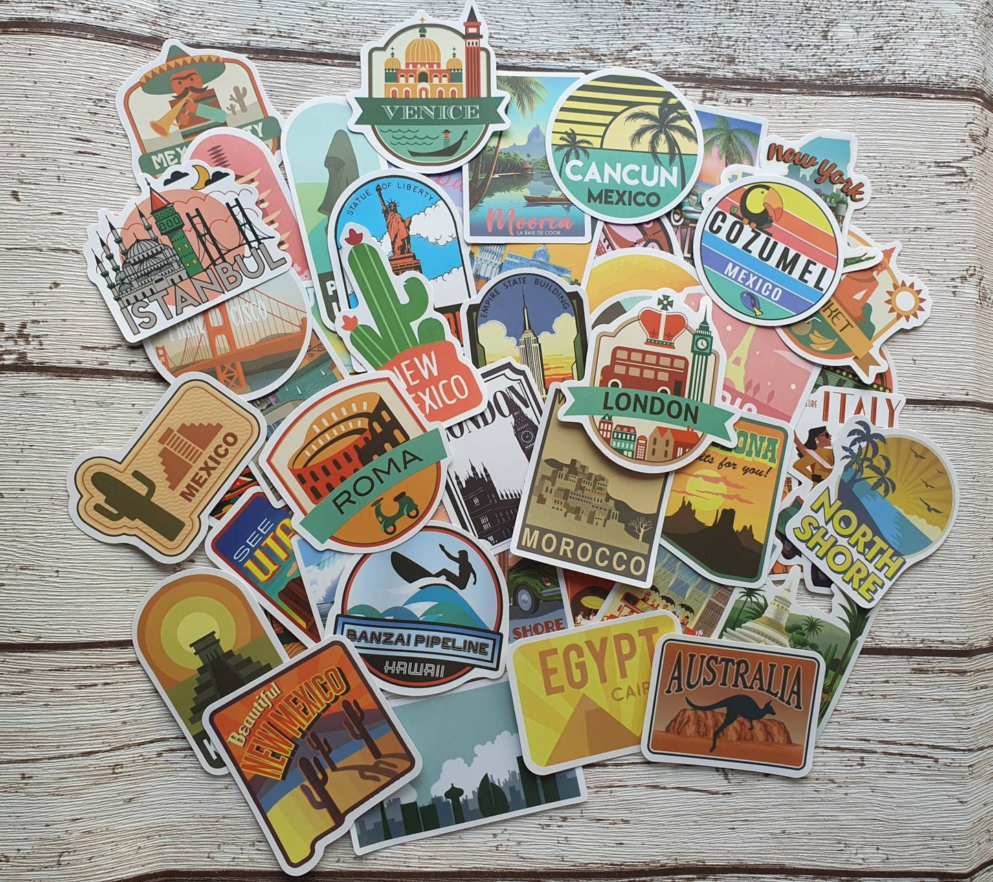 Beautiful Travel stickers set - 20 pcs (random) - decorate notebooks, bottles, suitcase, Laptop