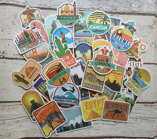 Beautiful Travel stickers set - 20 pcs (random) - decorate notebooks, bottles, suitcase, Laptop