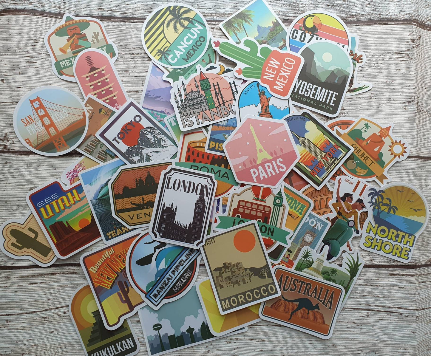 Beautiful Travel stickers set - 20 pcs (random) - decorate notebooks, bottles, suitcase, Laptop