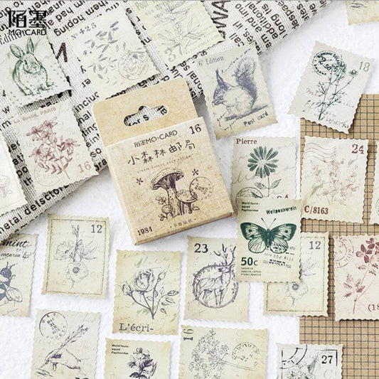 46 Vintage nature stamps stickers set