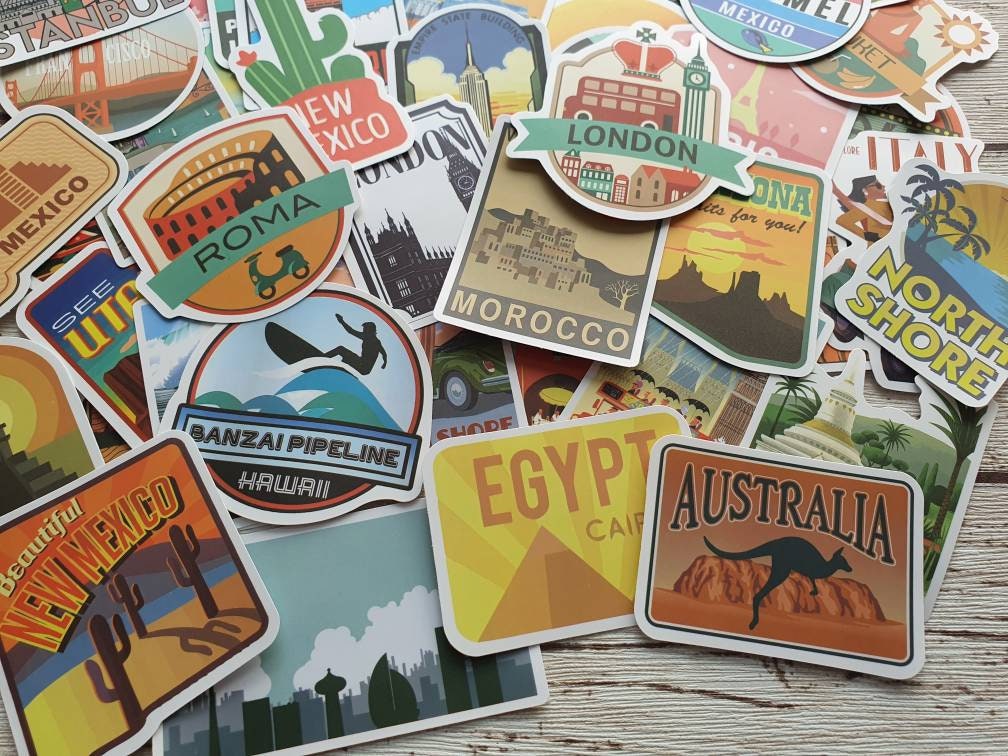 Beautiful Travel stickers set - 20 pcs (random) - decorate notebooks, bottles, suitcase, Laptop