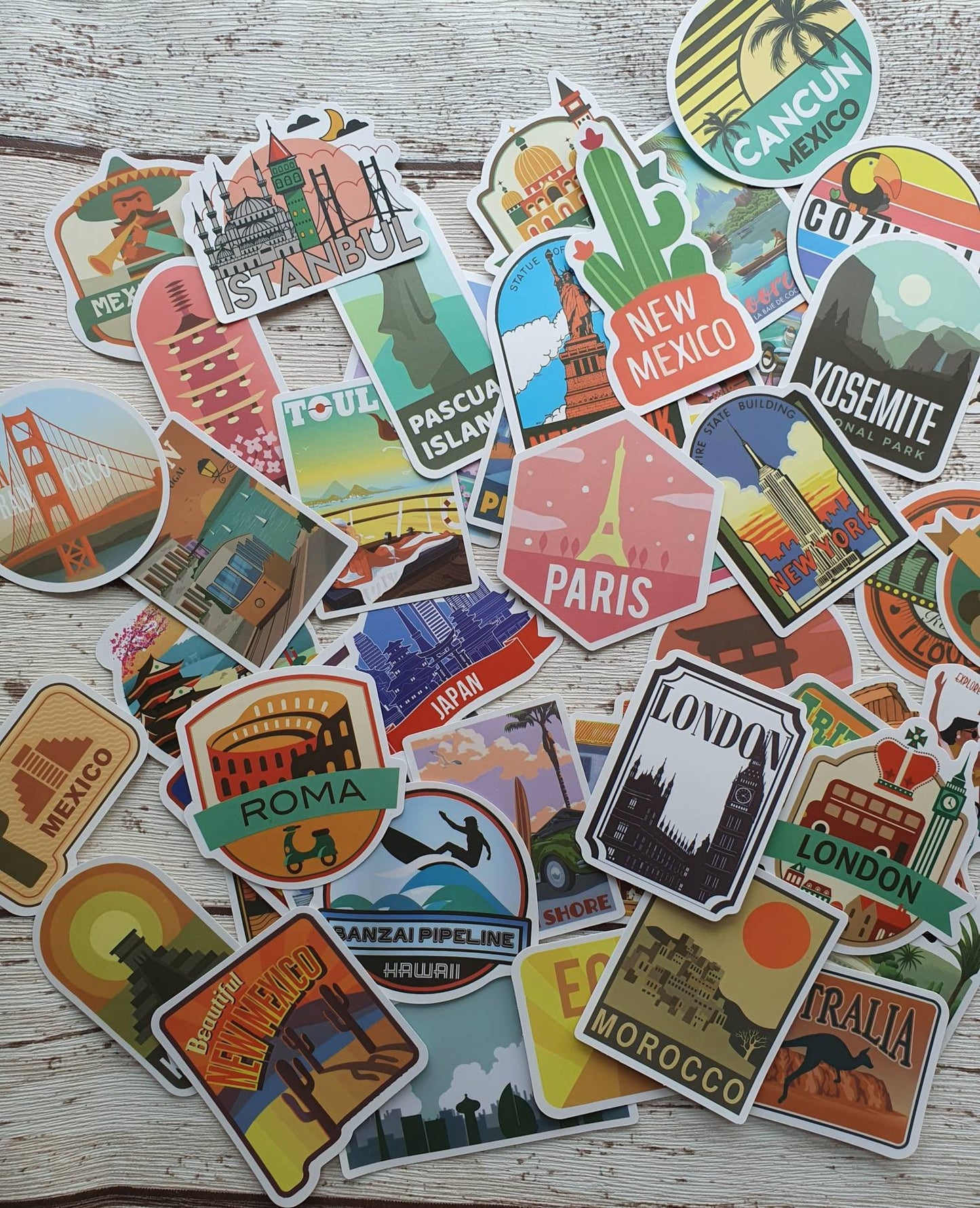 Beautiful Travel stickers set - 20 pcs (random) - decorate notebooks, bottles, suitcase, Laptop