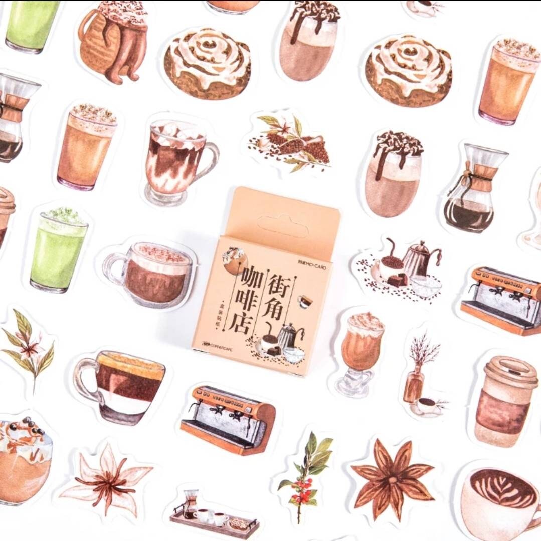 Coffee and chocolate drinks sticker set - 46 peel off stickers