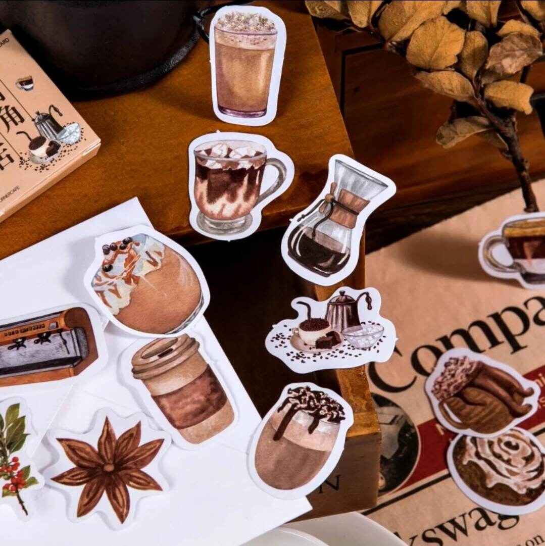 Coffee and chocolate drinks sticker set - 46 peel off stickers