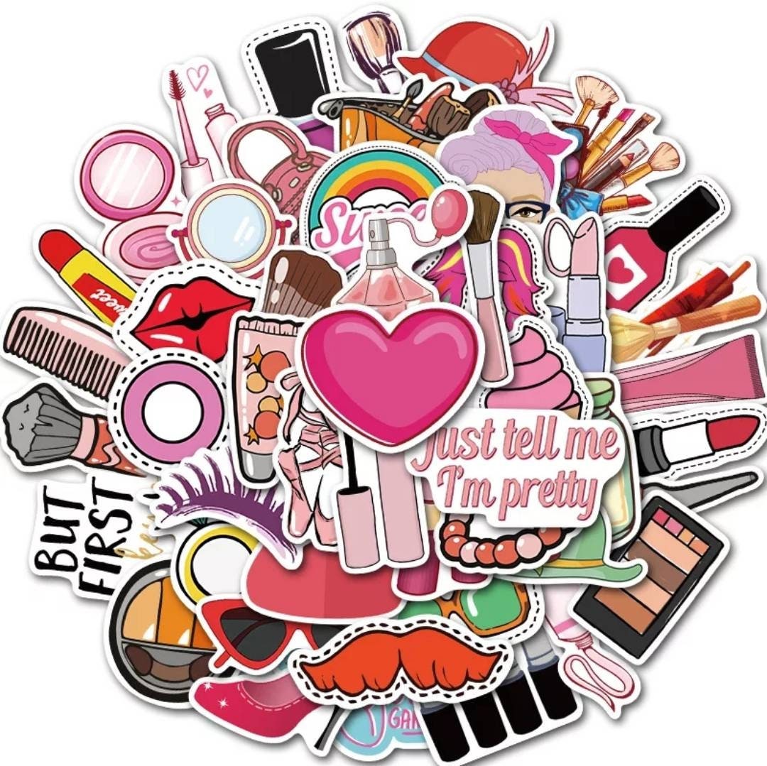 Cosmetic, make up, fashion stickers set -20 pcs (random) - decorate notebook, bottles, suitcase, Laptop