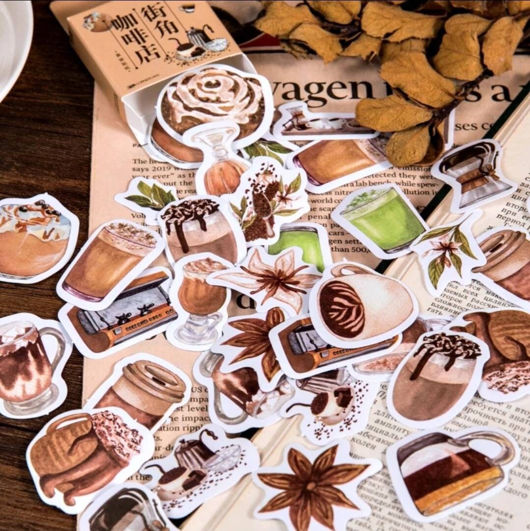 Coffee and chocolate drinks sticker set - 46 peel off stickers