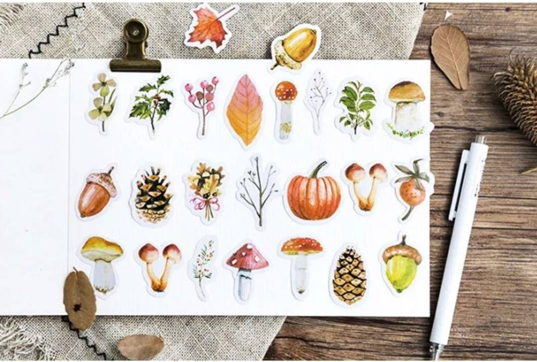 Mushroom and forest stickers set - 45pcs