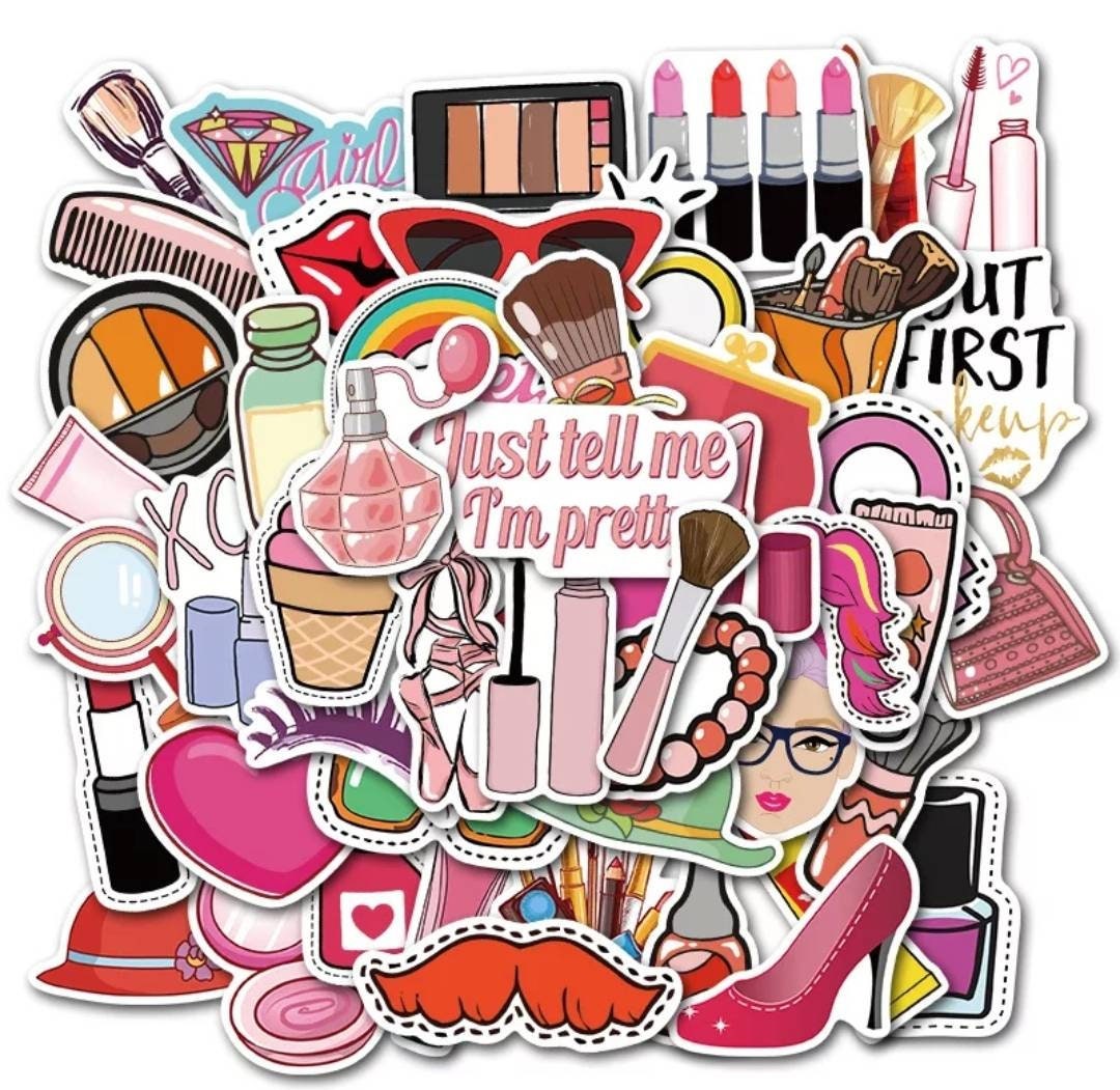 Cosmetic, make up, fashion stickers set -20 pcs (random) - decorate notebook, bottles, suitcase, Laptop