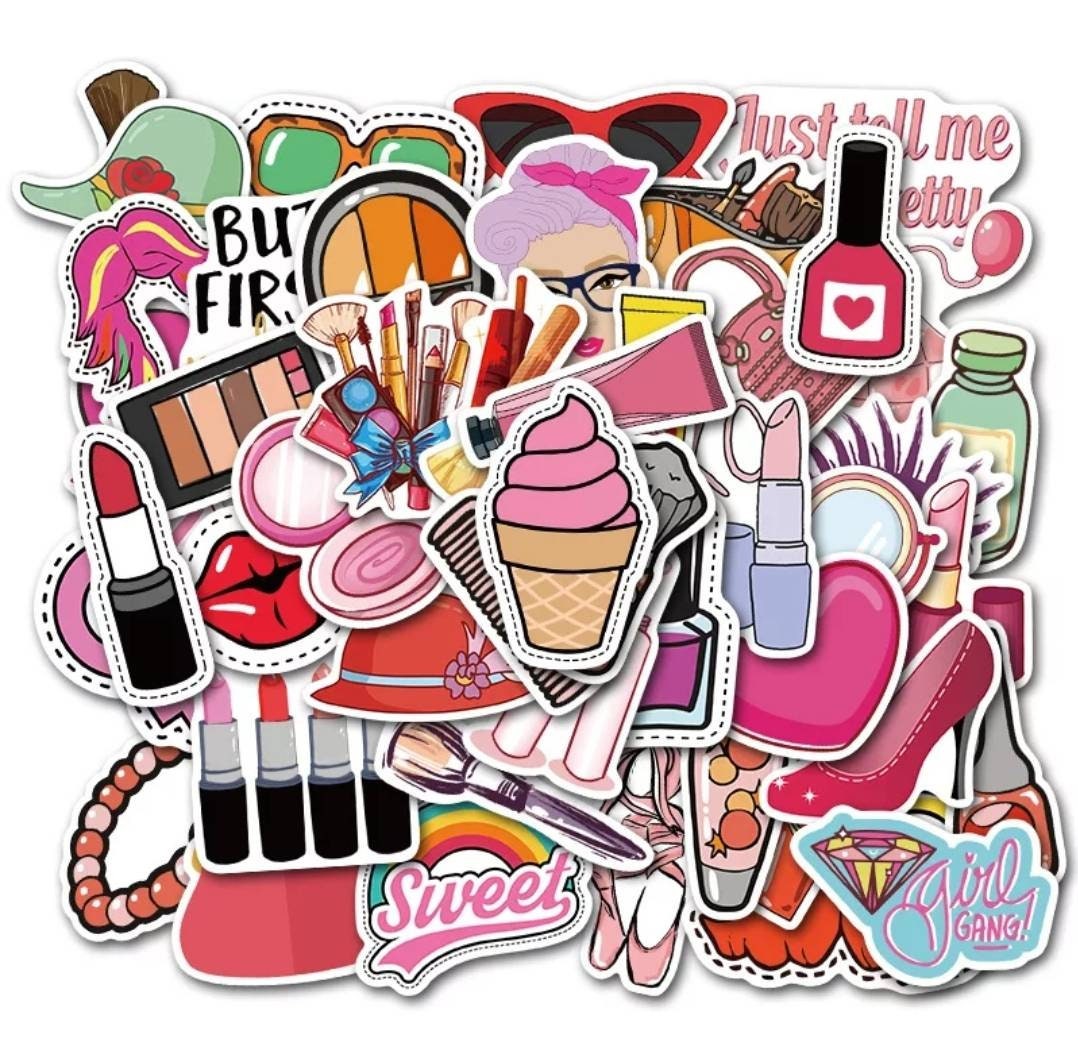 Cosmetic, make up, fashion stickers set -20 pcs (random) - decorate notebook, bottles, suitcase, Laptop