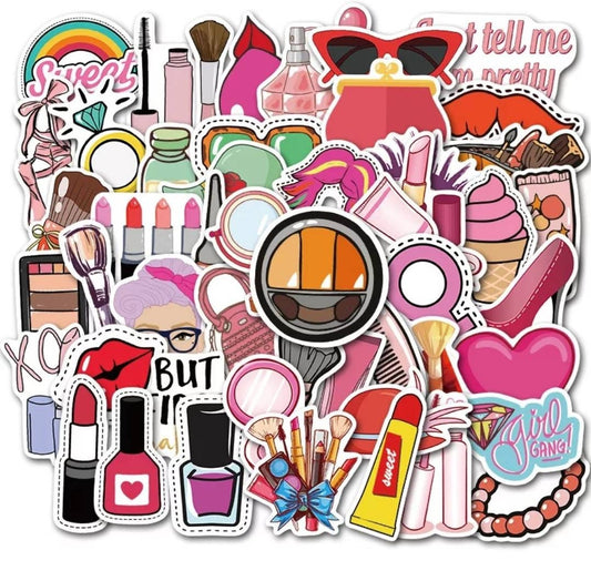 Cosmetic, make up, fashion stickers set -20 pcs (random) - decorate notebook, bottles, suitcase, Laptop