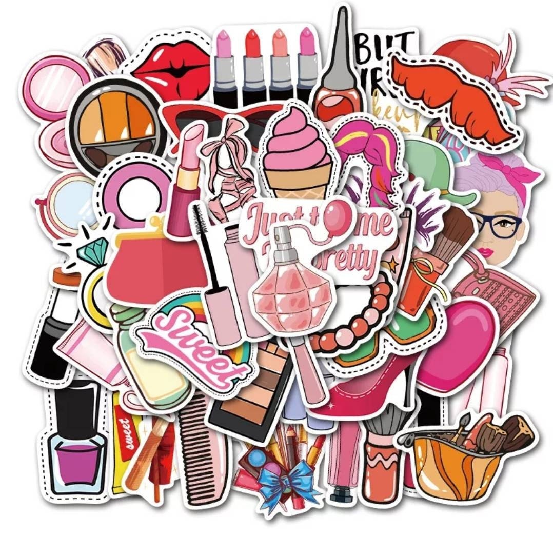 Cosmetic, make up, fashion stickers set -20 pcs (random) - decorate notebook, bottles, suitcase, Laptop