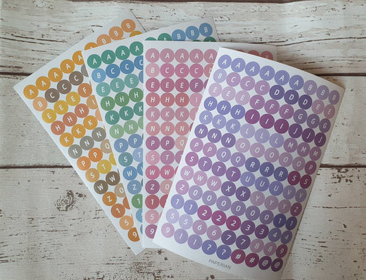 Colourful Circle Letters and Numbers Dot Stickers