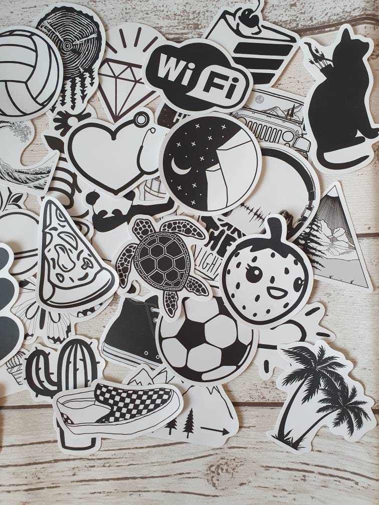 Black and white aesthetic stickers set - 20 pcs (random) - decorate notebooks, bottles, suitcase, Laptop, journal