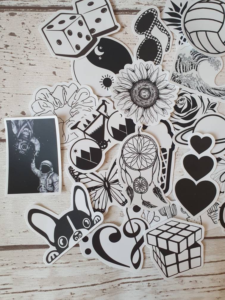 Black and white aesthetic stickers set - 20 pcs (random) - decorate notebooks, bottles, suitcase, Laptop, journal