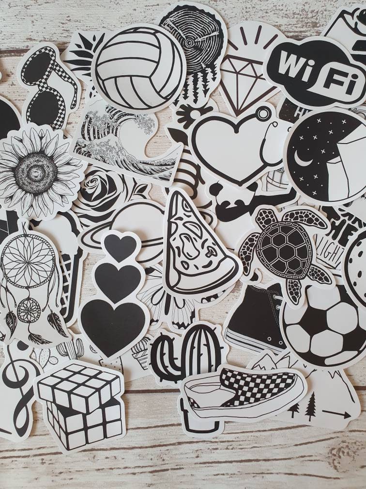 Black and white aesthetic stickers set - 20 pcs (random) - decorate notebooks, bottles, suitcase, Laptop, journal