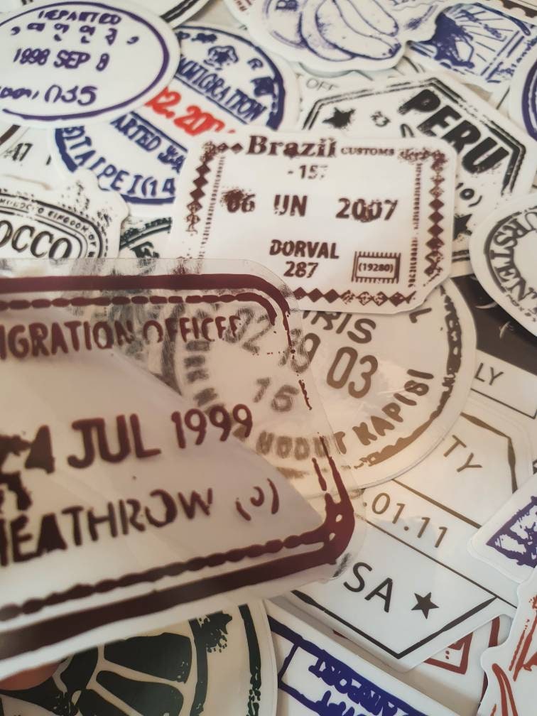 Passport inspired stamps, Travel stickers set - 20 pcs (random)