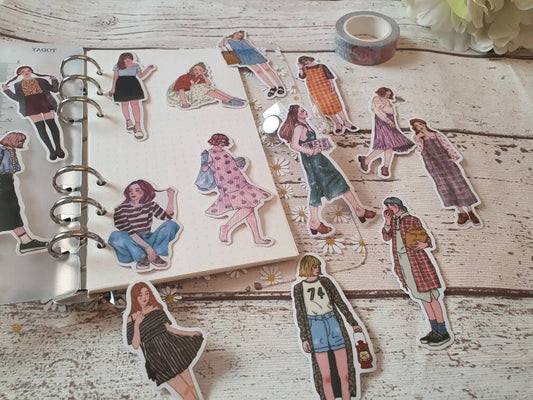 Girls, Woman paper stickers set - Perfect for journal, scrapbook decoration