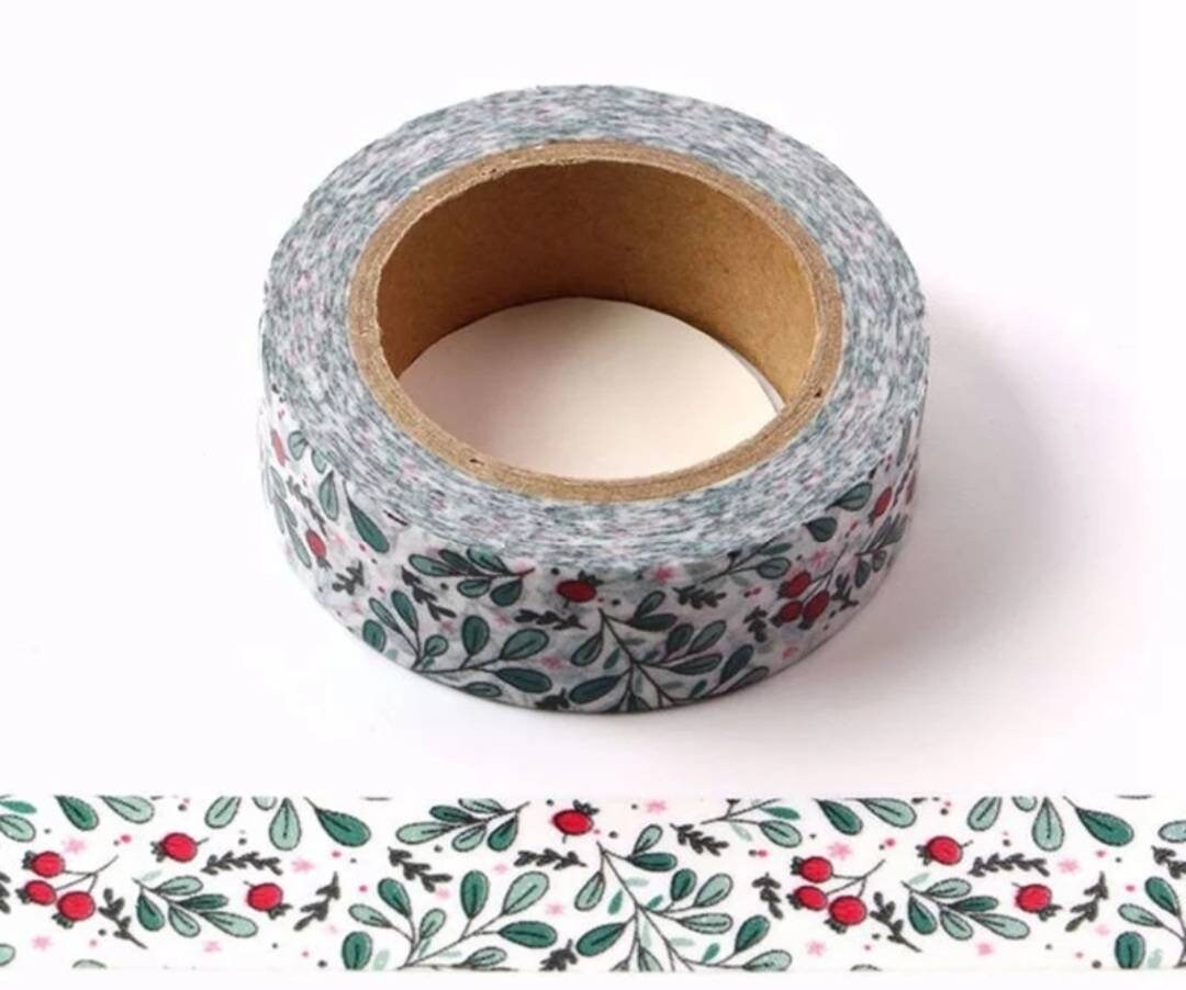 Winter berries and leaves washi tape, 15mm x 10 m