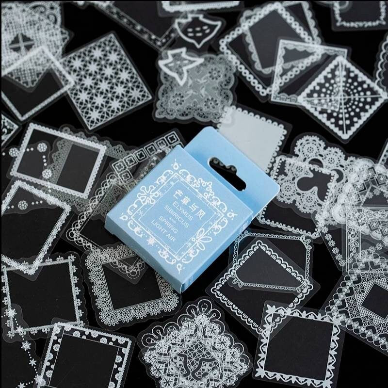 White transparent sticker set- lace stickers - choose your design: doily , frame, space - Stickers for journal, planner, scrapbook