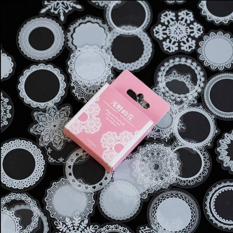 White transparent sticker set- lace stickers - choose your design: doily , frame, space - Stickers for journal, planner, scrapbook