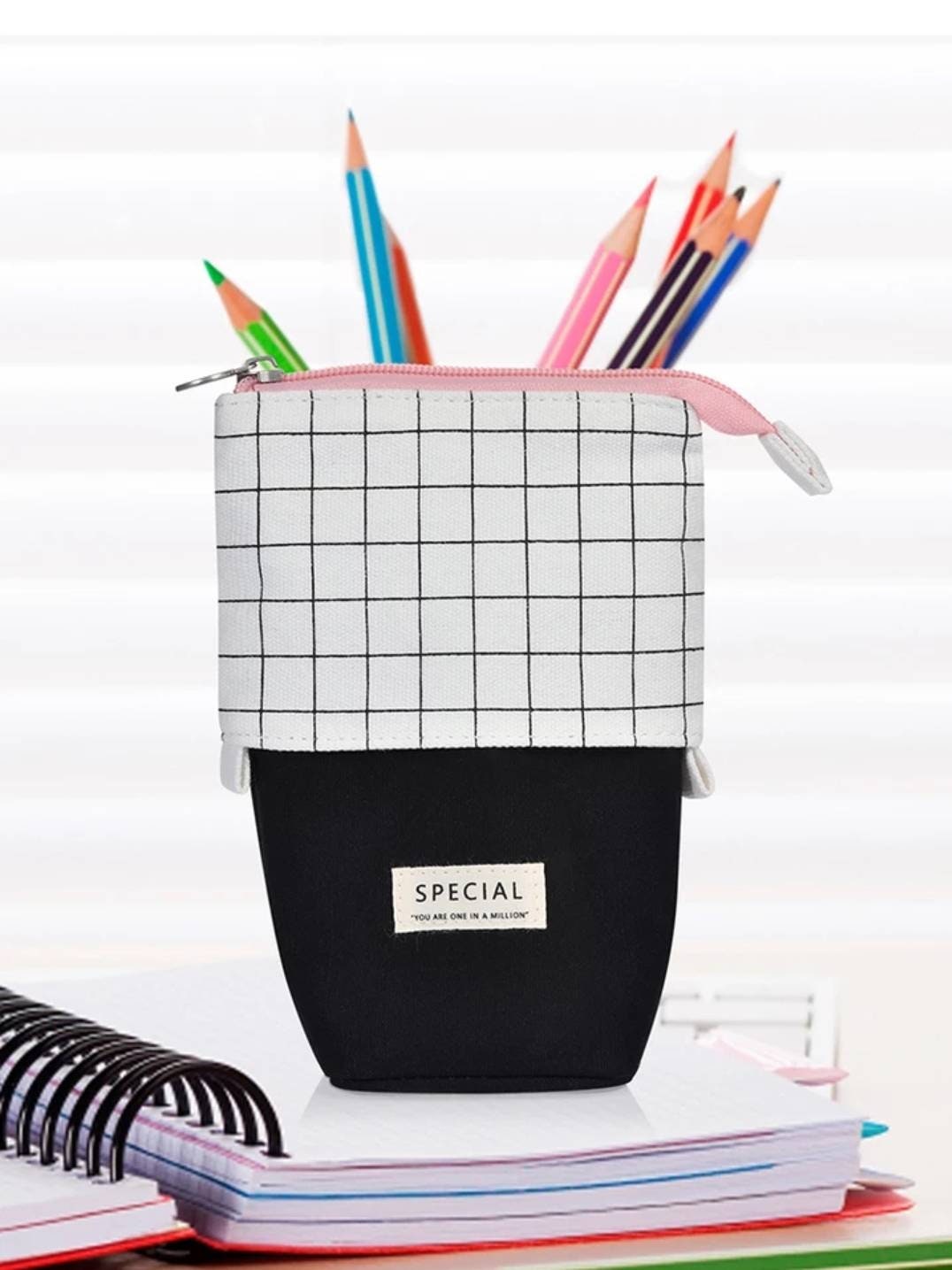 Grid Pop up pencil case, sliding, retractable pencil case - stationery organiser, office school supply